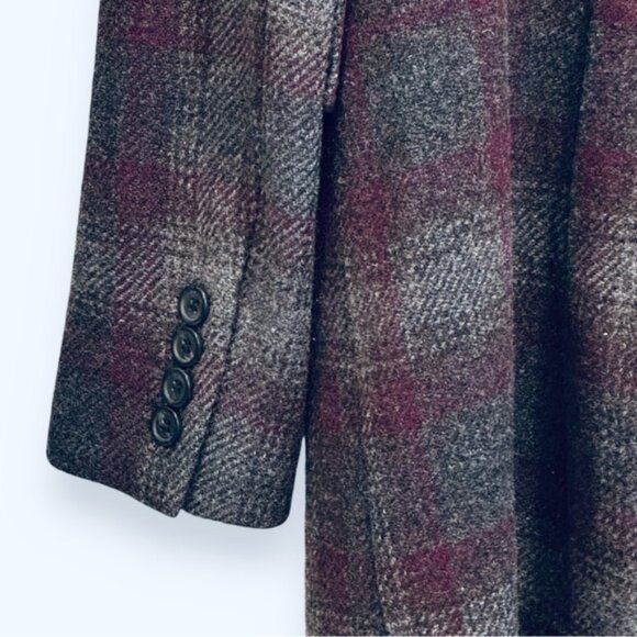 Ann Taylor LOFT Size 6 Purple/Gray Plaid Wool Blend Pea Coat/Jacket - Picture 4 of 8